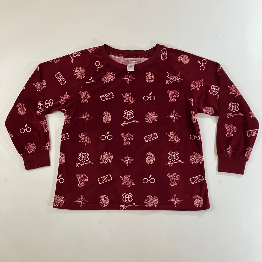 Harry Potter Hogwarts Women's Small Burgundy All Over Long Sleeve Pajama Top